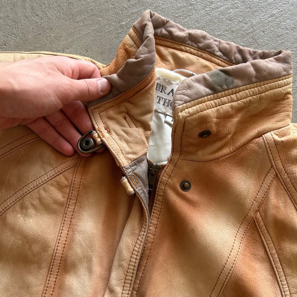 Vintage 80s Brandon Thomas Leather Flight Jacket Size Medium Tan 1989 Aviator - Picture 6 of 10